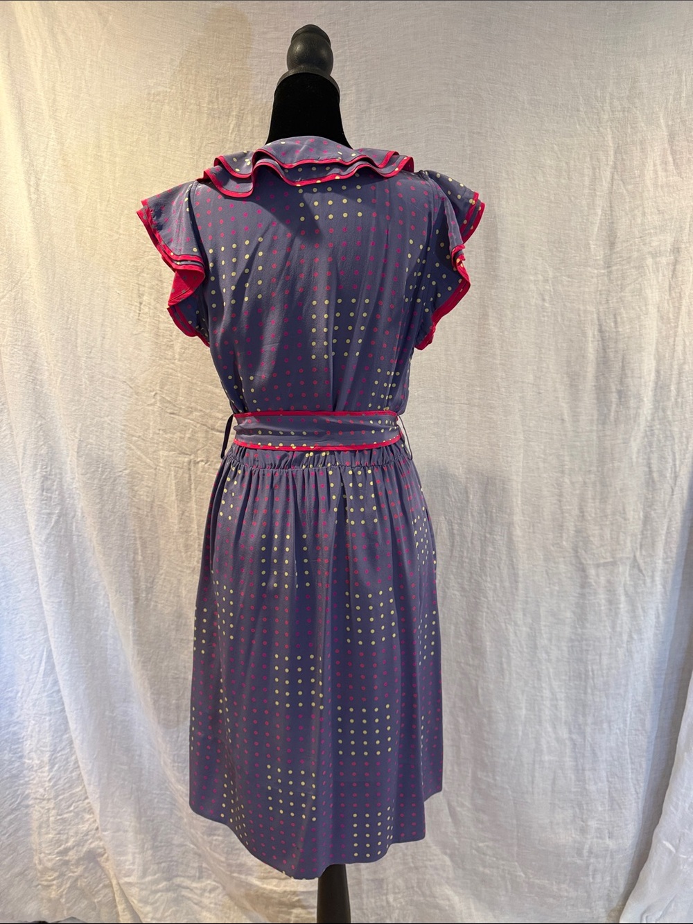 Marc by Marc Jacobs Purple Polka Dot Silk Wrap Dress with Pink Trim size 8 - Picture 2 of 8